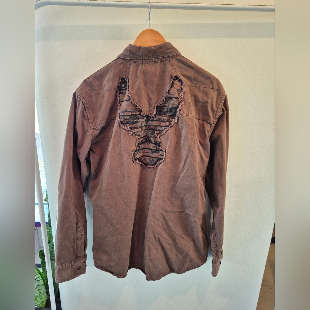 Harley Davidson 100% Cotton Long Sleeve Button Shirt Eagle Brown Large